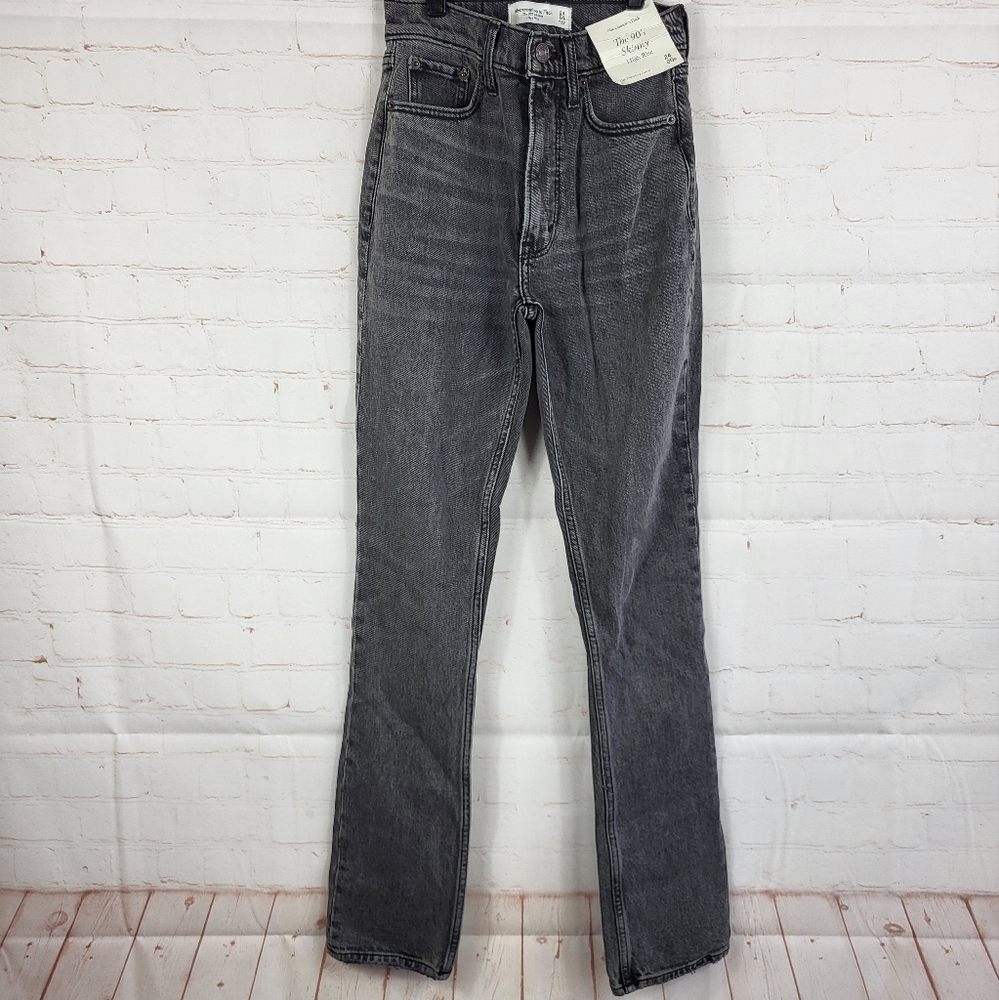 Abercrombie & Fitch The 90's High Rise Skinny Cropped Leg Jeans Washed Black 24